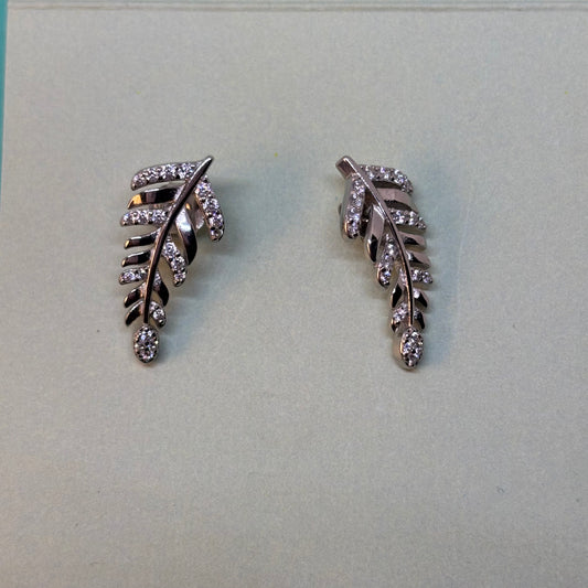 CZ studded Leaf earrings 925 Silver - Eva silver jewellery