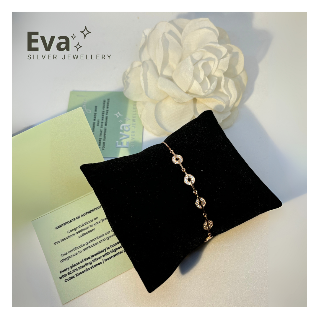 5 Discs bracelet 925 Silver, Rose Gold plated - Eva silver jewellery