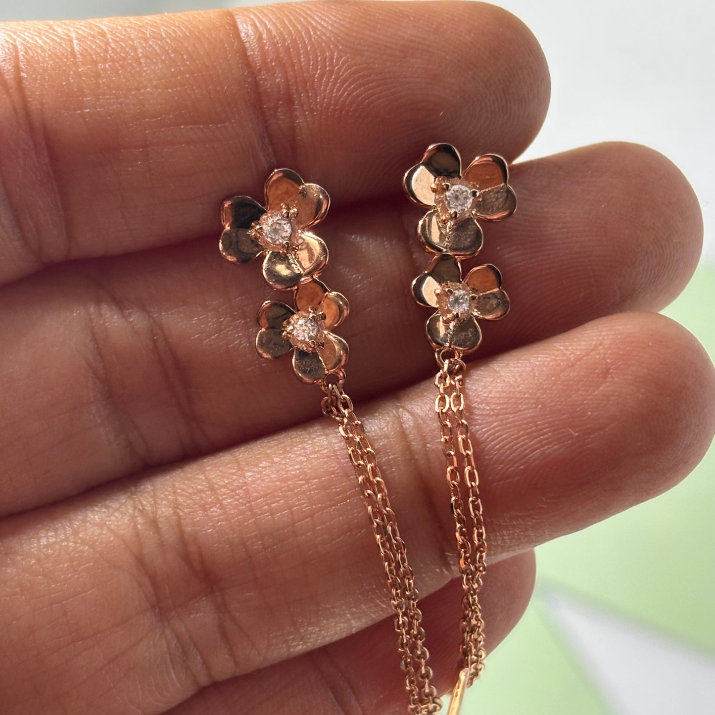 Floral cascade Dangler Earring 925 SIlver, Rose Gold Plated - Eva silver jewellery