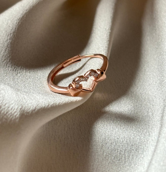 Cheeky Heart Adjustable Ring 925 Silver, Rose Gold Plated - Eva silver jewellery