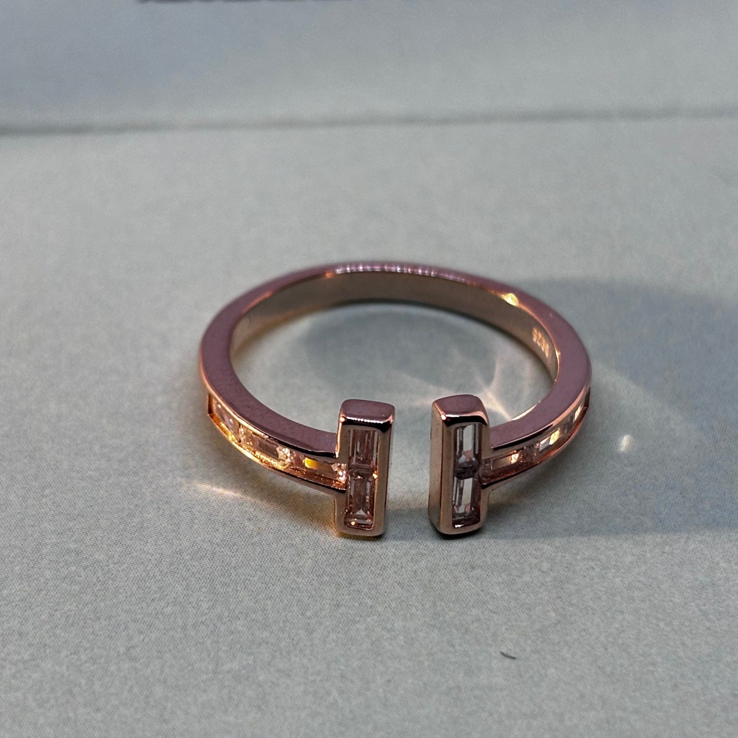 T ring Adjustable 925 Silver, Rose Gold Plated - Eva silver jewellery