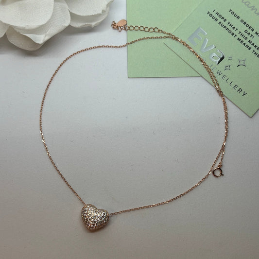 Puffy Heart necklace 925 Silver, Rose Gold plated - Eva silver jewellery