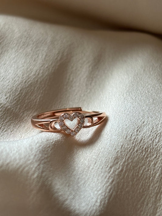 Heart framed 925 silver Adjustable Ring, Rose Gold plated - Eva silver jewellery