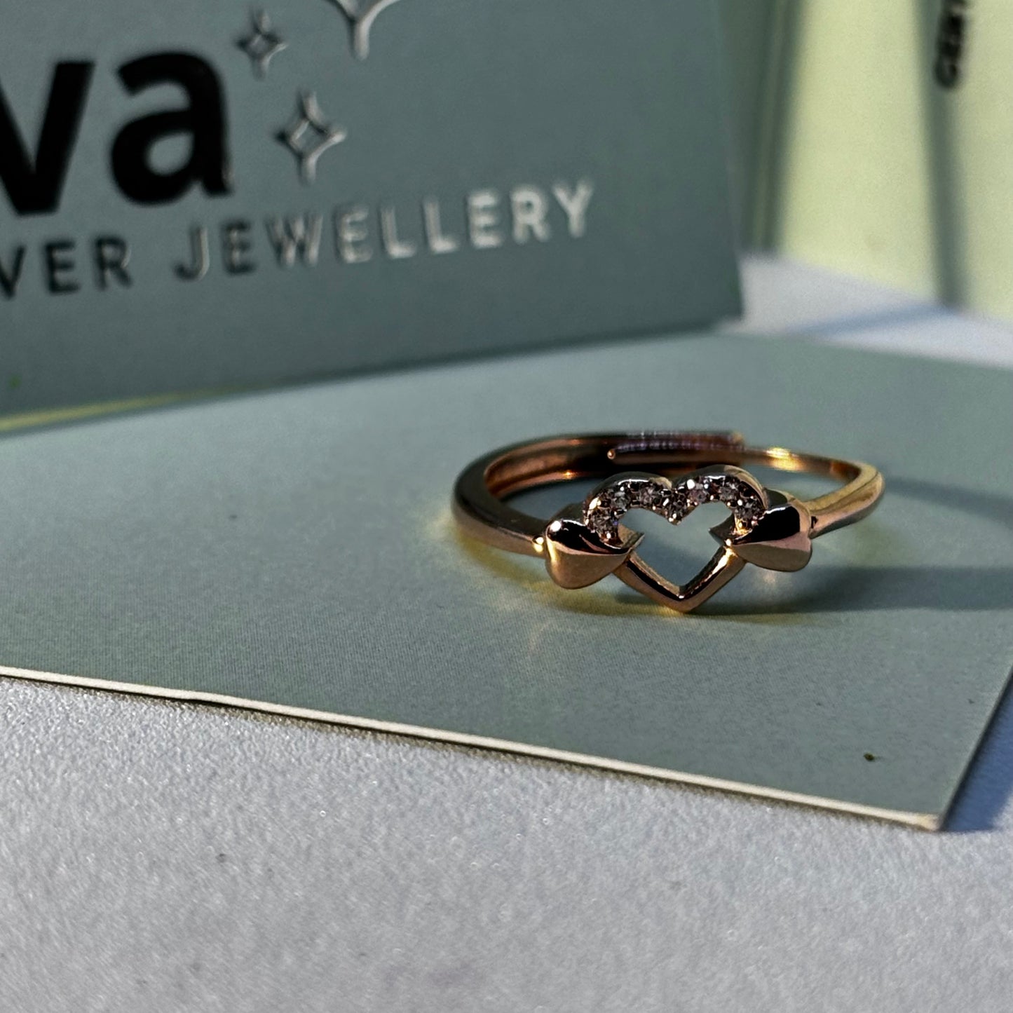 Cheeky Heart Adjustable Ring 925 Silver, Rose Gold Plated - Eva silver jewellery