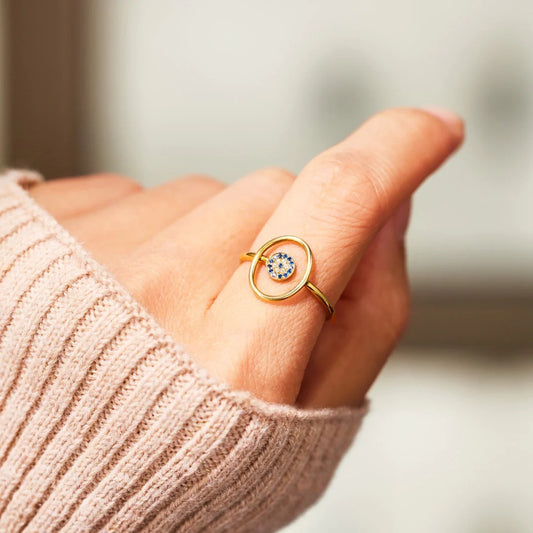 Evil Eye in an Oval Ring 925 Silver, Gold Plated