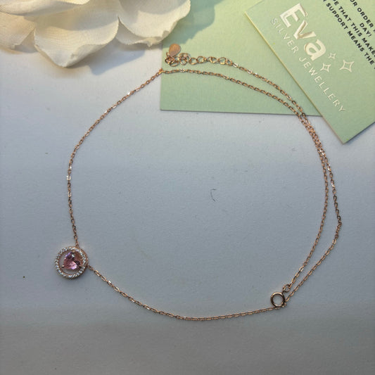 Pink Heart in a circle necklace 925, Rose Gold Plated - Eva silver jewellery