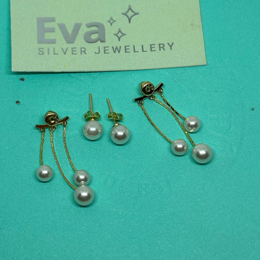 2 way pearl dangler earrings 925 Silver, Gold Plated - Eva silver jewellery