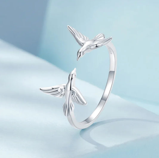 Wings of Love Adjustable Ring, 925 Silver