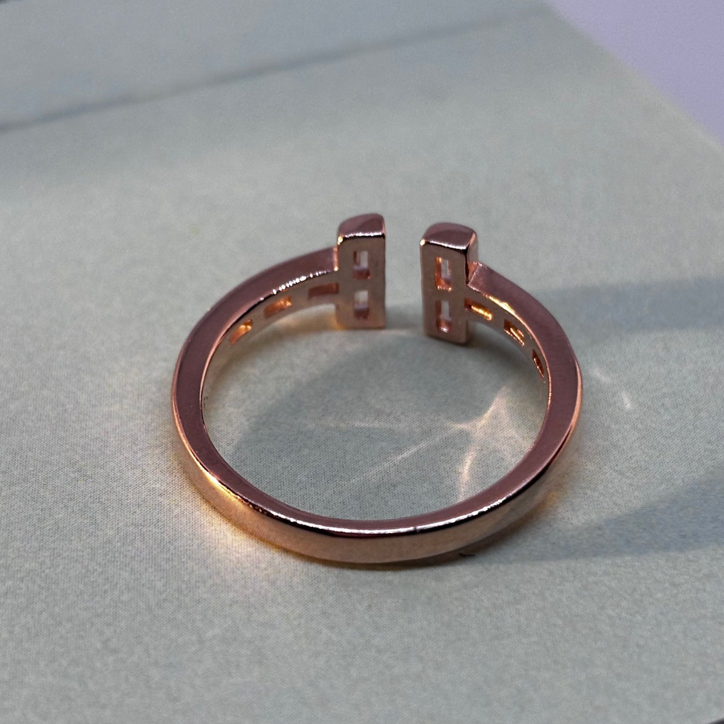 T ring Adjustable 925 Silver, Rose Gold Plated - Eva silver jewellery