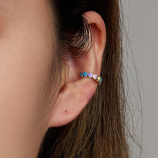 Colorful hearts Ear cuff, 925 Silver