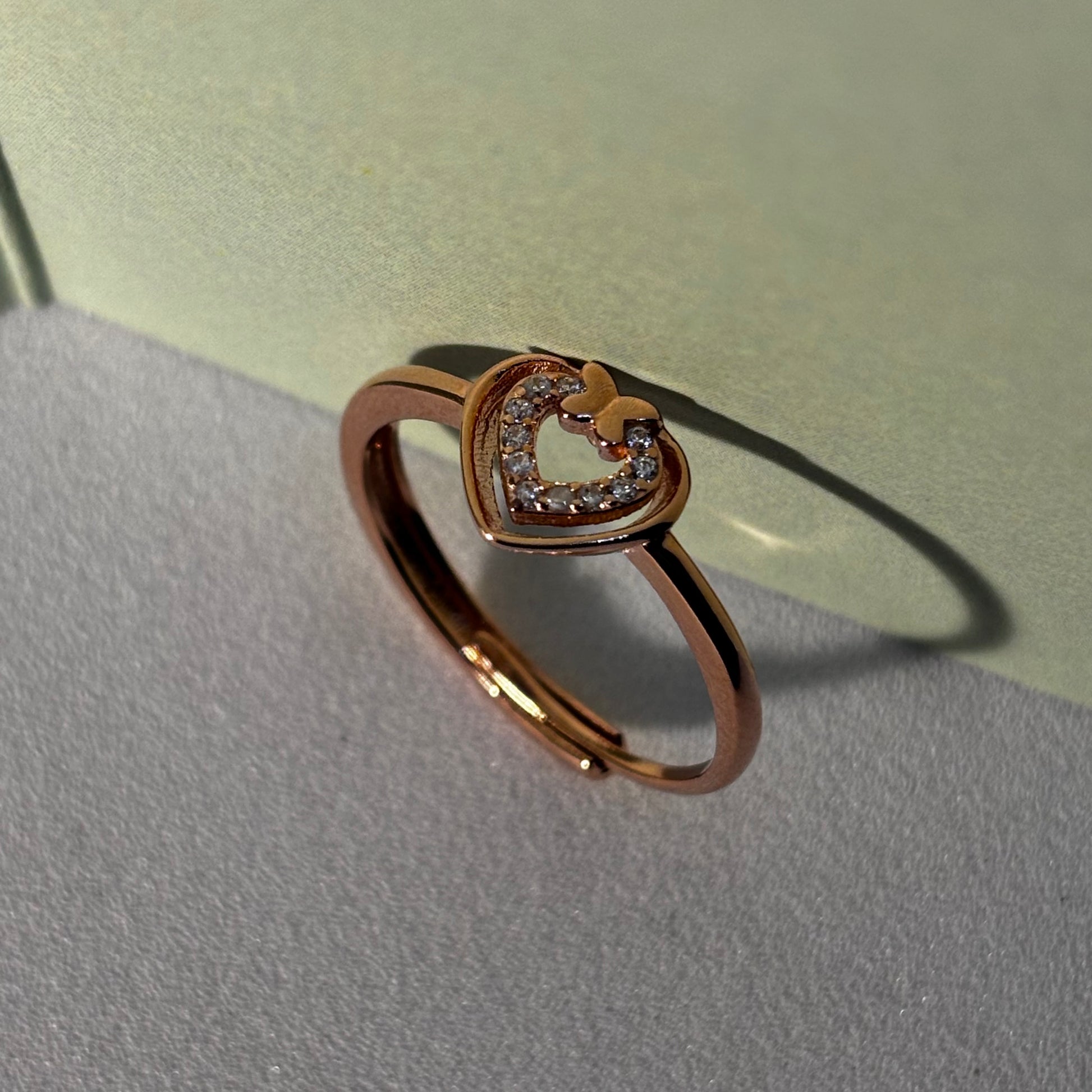 Butterfly with wings of heart Ring Adjustable 925 Silver, Rose Gold plated - Eva silver jewellery