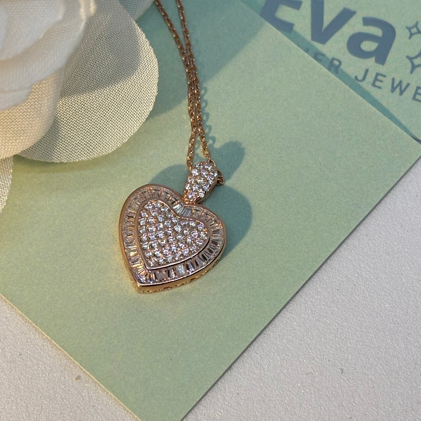 Big heart Necklace 925 silver, Rose Gold Plated - Eva silver jewellery