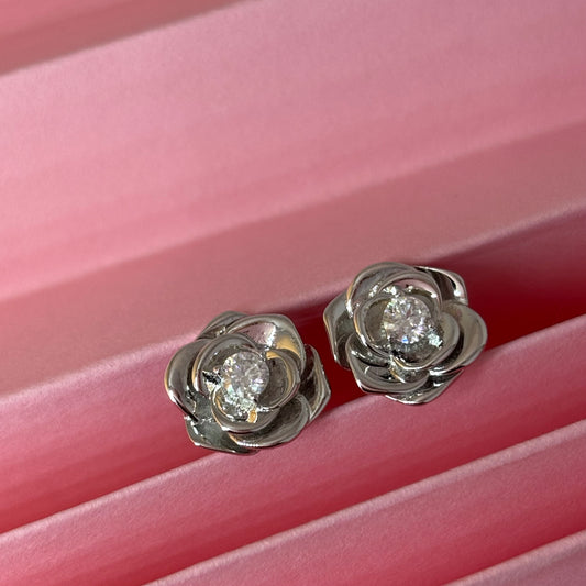 Rose studs Moissanite Stone Earring, 925 Silver