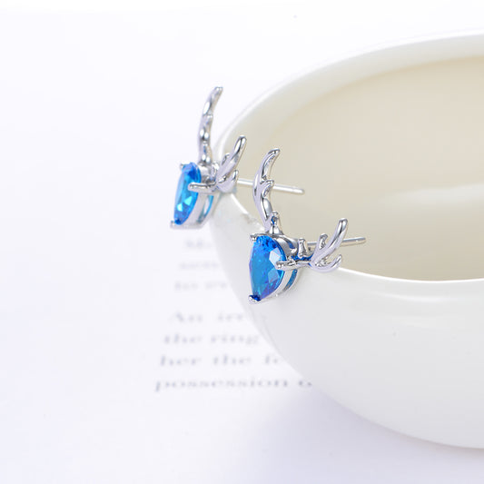 Enchanted Forest Deer Drop Earrings Blue, 925 Silver