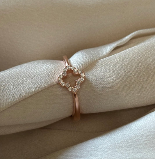 Floral cross Adjustable Ring 925 Silver, Rose Gold Plated - Eva silver jewellery