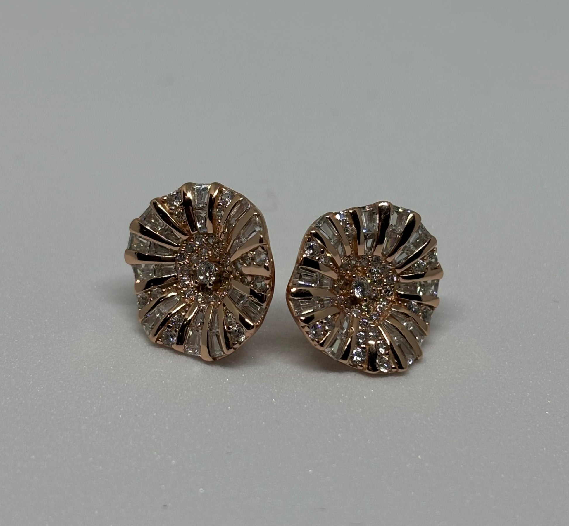 Flora Stud Earring with CZ 925 Silver, Rose Gold Plated - Eva silver jewellery