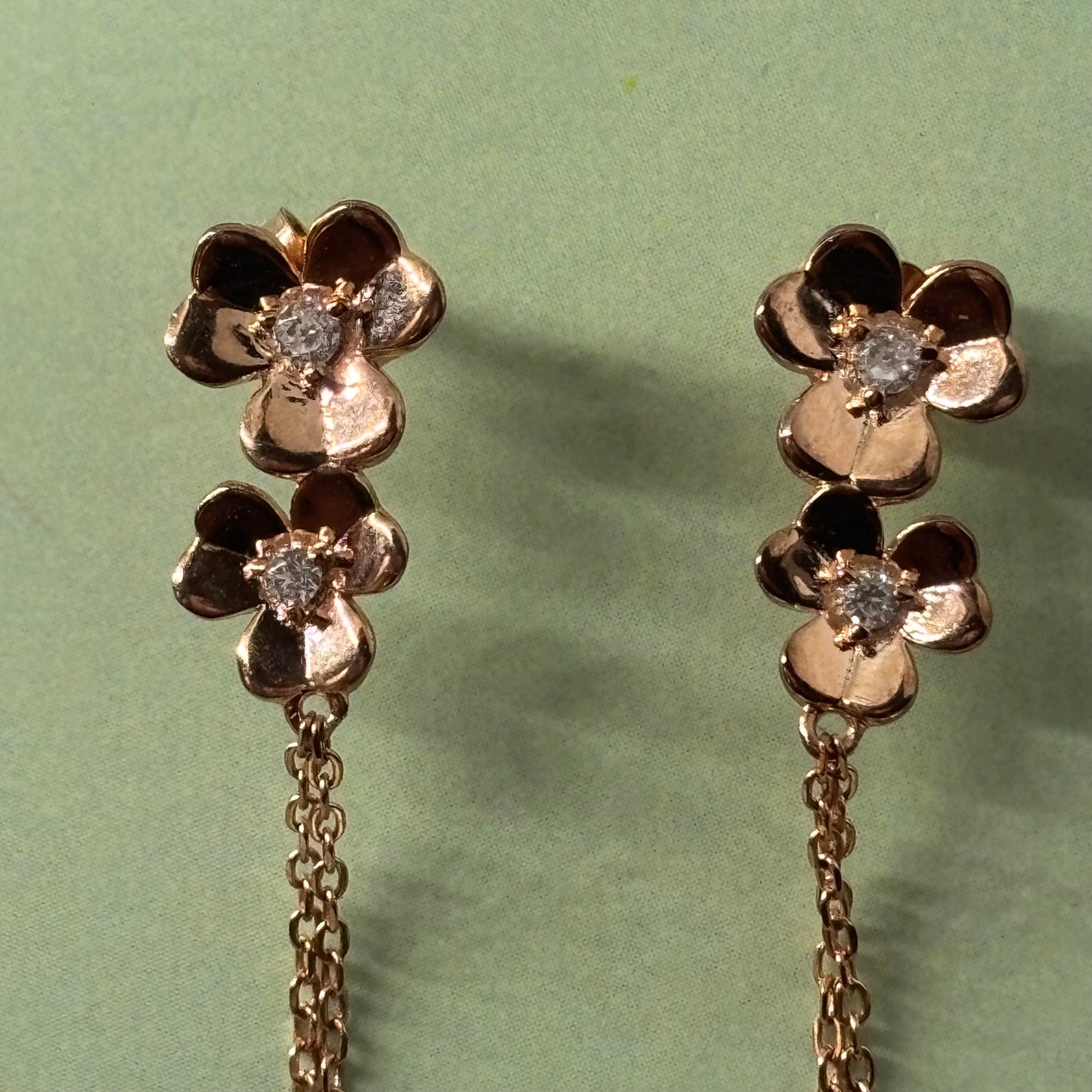 Floral cascade Dangler Earring 925 SIlver, Rose Gold Plated - Eva silver jewellery