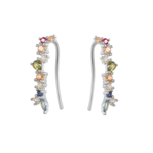 Multicolored CZ stones Ear Cuff Earrings, 925 Silver